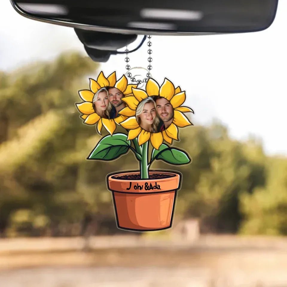 Personalised Sunflower Photo Car Ornament Hanging Car - Sunny and Cute Couple Car Decoration - Gift For Couples 745565 - DiyGiftly