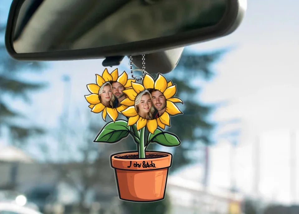 Personalised Sunflower Photo Car Ornament Hanging Car - Sunny and Cute Couple Car Decoration - Gift For Couples 745565 - DiyGiftly