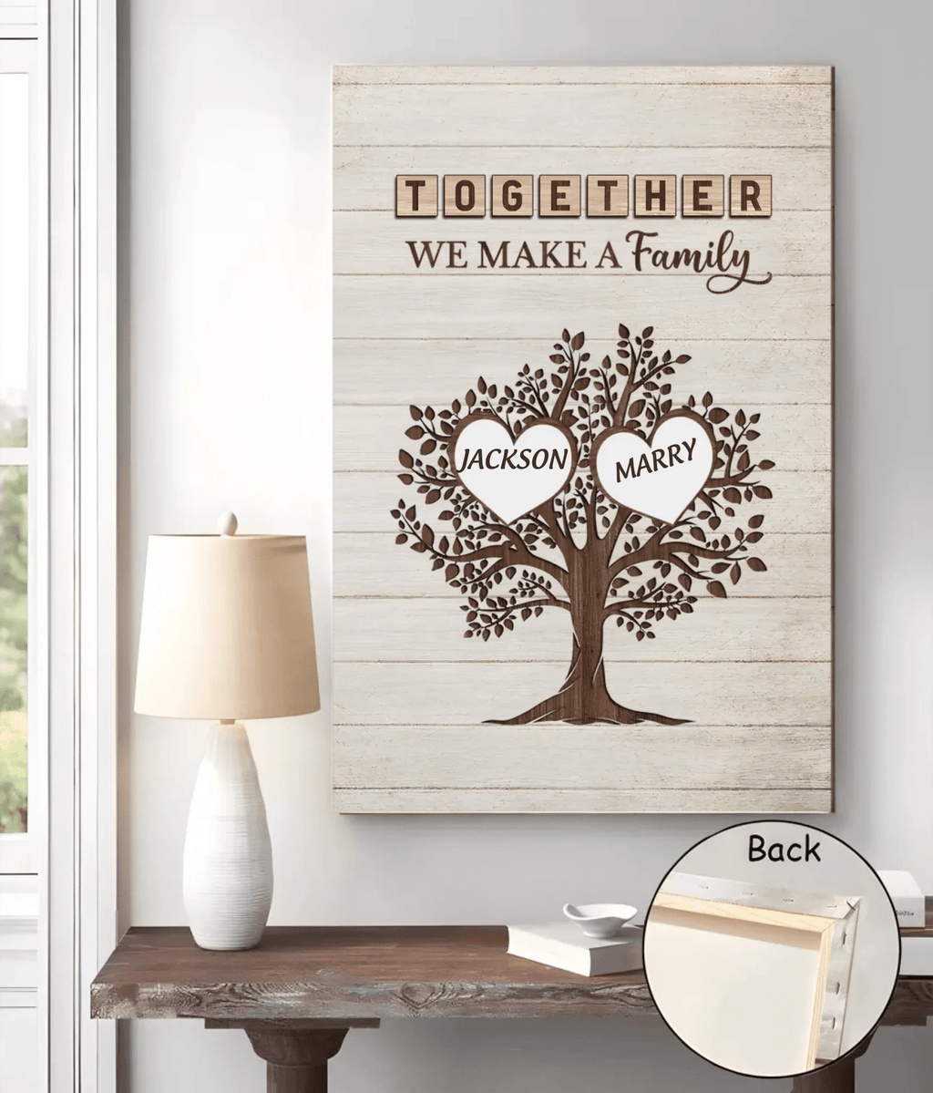 family love custom name wooden canvas print for living room decor
