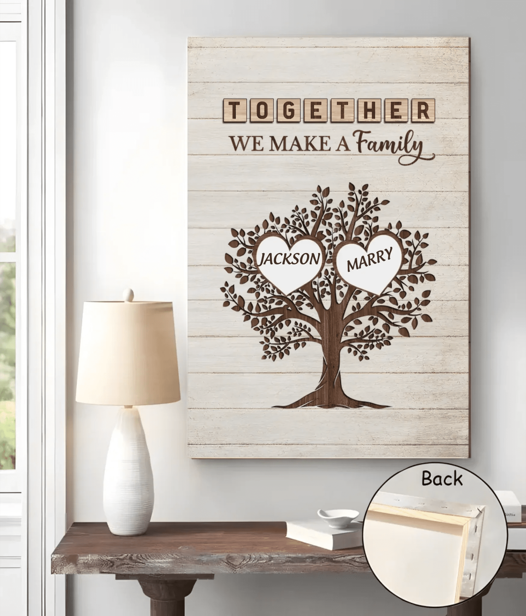 family love custom name wooden canvas print for living room decor