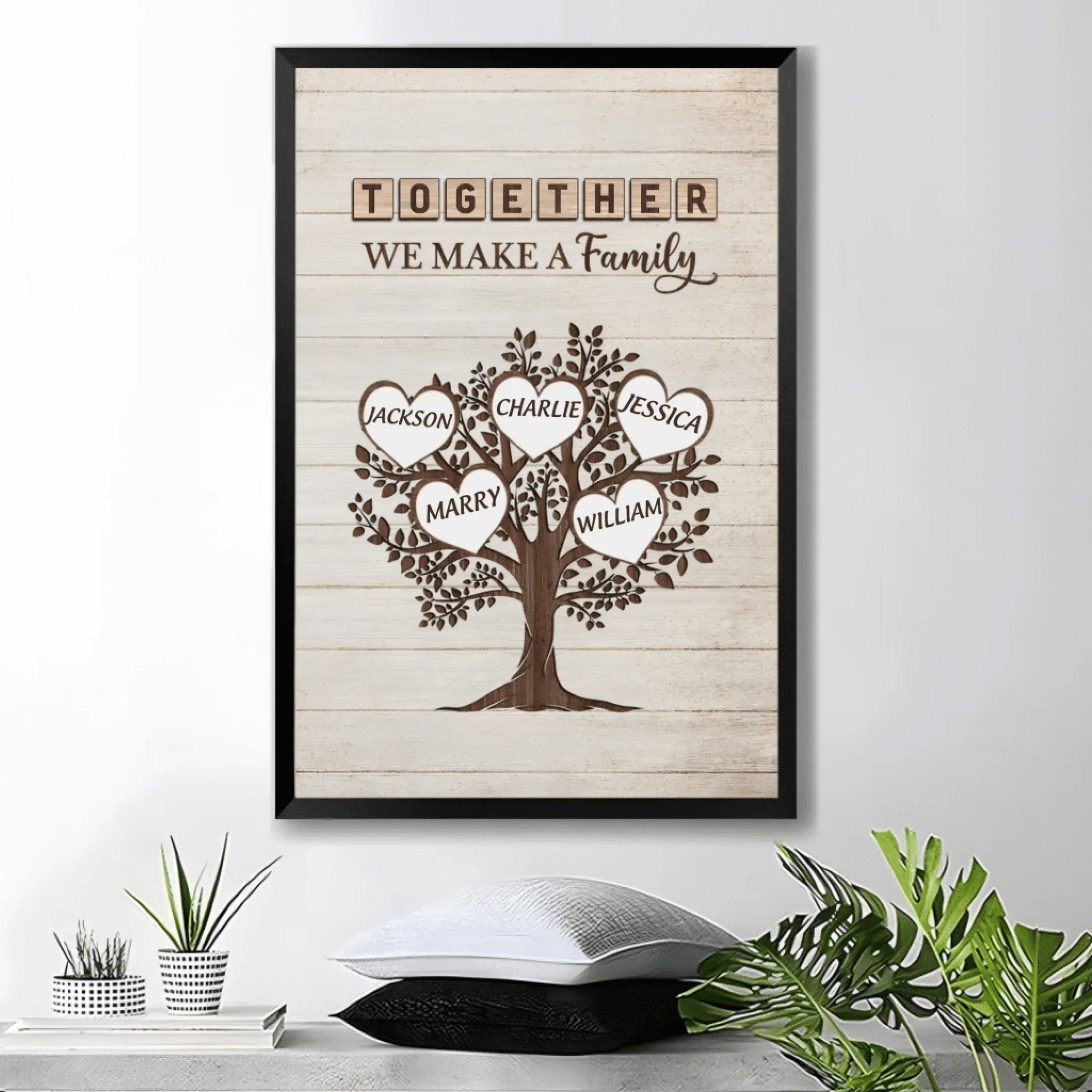 custom name wooden canvas print for living room decor