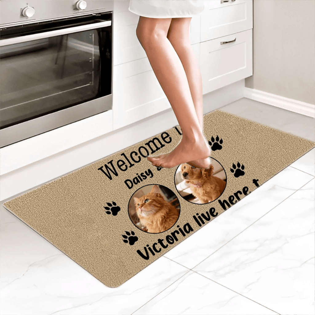 Personalized 1 - 3 Pet Photos Collage Paw Print Welcome to Non - Slip Runner Rugs with Text Housewarming Birthday Gift for Pet Lovers 1031429 - DiyGiftly