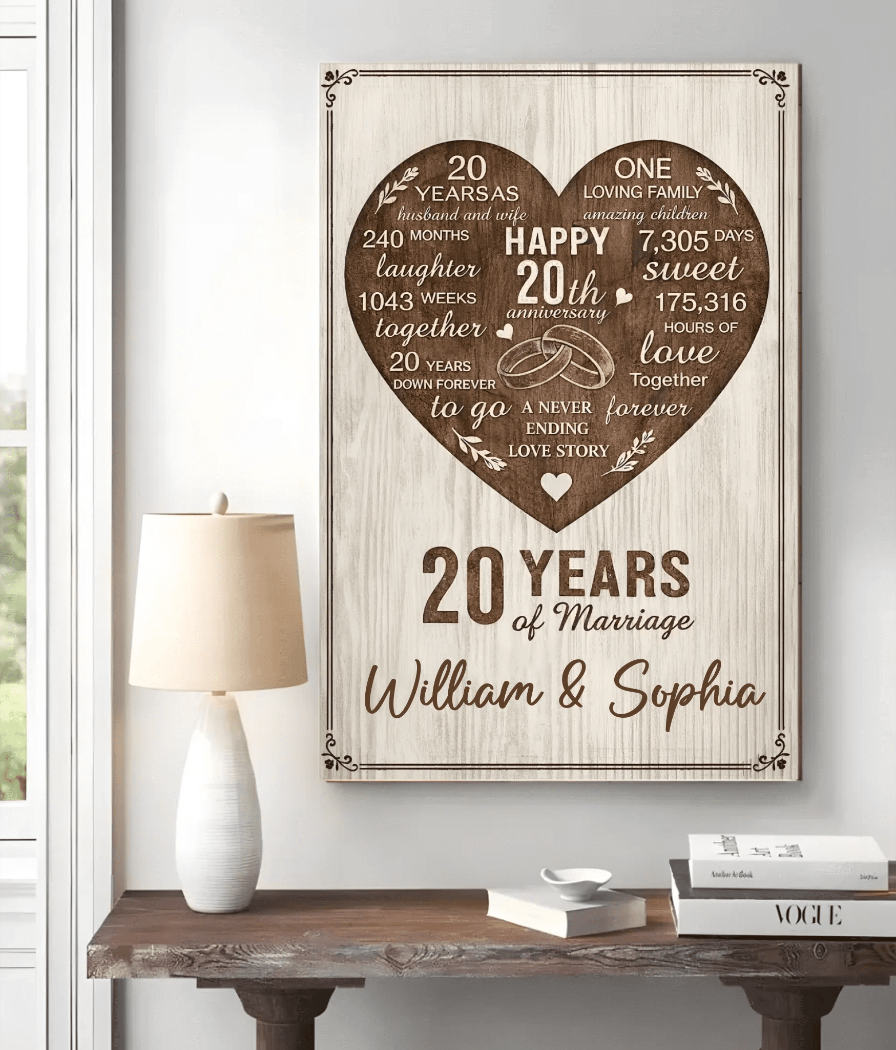 Personalized 20th Anniversary Wooden Wall Art Custom Couple Name Canvas - 20 Years of Marriage Gift for Husband Wife 118474 - DiyGiftly