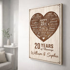 Personalized 20th Anniversary Wooden Wall Art Custom Couple Name Canvas - 20 Years of Marriage Gift for Husband Wife 118474 - DiyGiftly