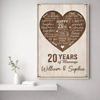 Personalized 20th Anniversary Wooden Wall Art Custom Couple Name Canvas - 20 Years of Marriage Gift for Husband Wife 118474 - DiyGiftly