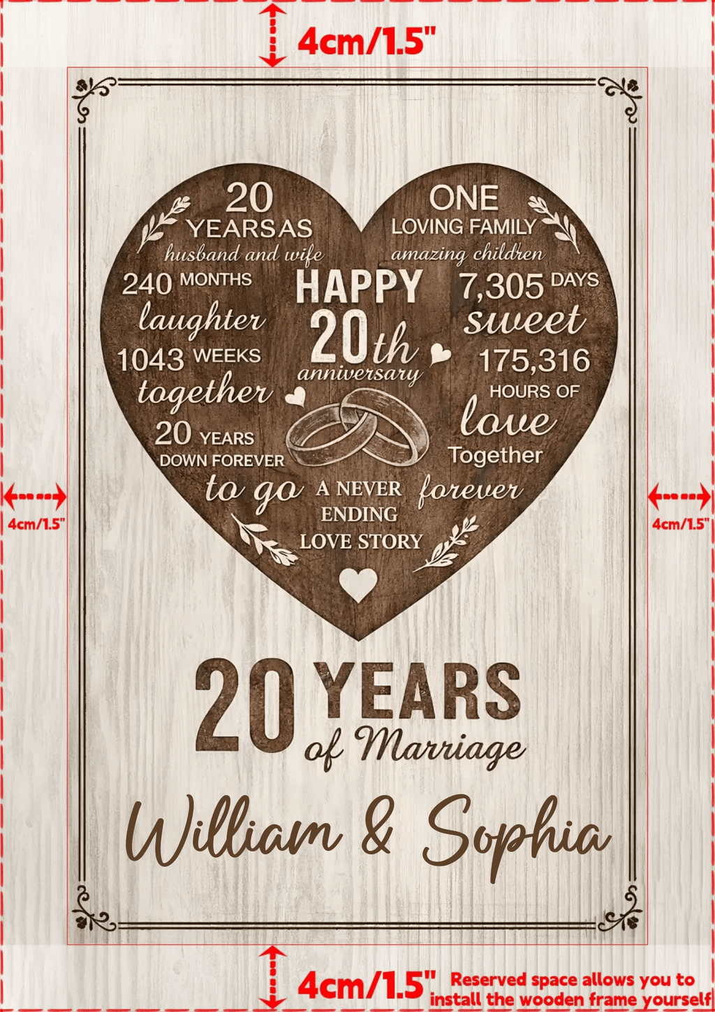 Personalized 20th Anniversary Wooden Wall Art Custom Couple Name Canvas - 20 Years of Marriage Gift for Husband Wife 118474 - DiyGiftly