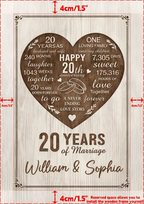 Personalized 20th Anniversary Wooden Wall Art Custom Couple Name Canvas - 20 Years of Marriage Gift for Husband Wife 118474 - DiyGiftly
