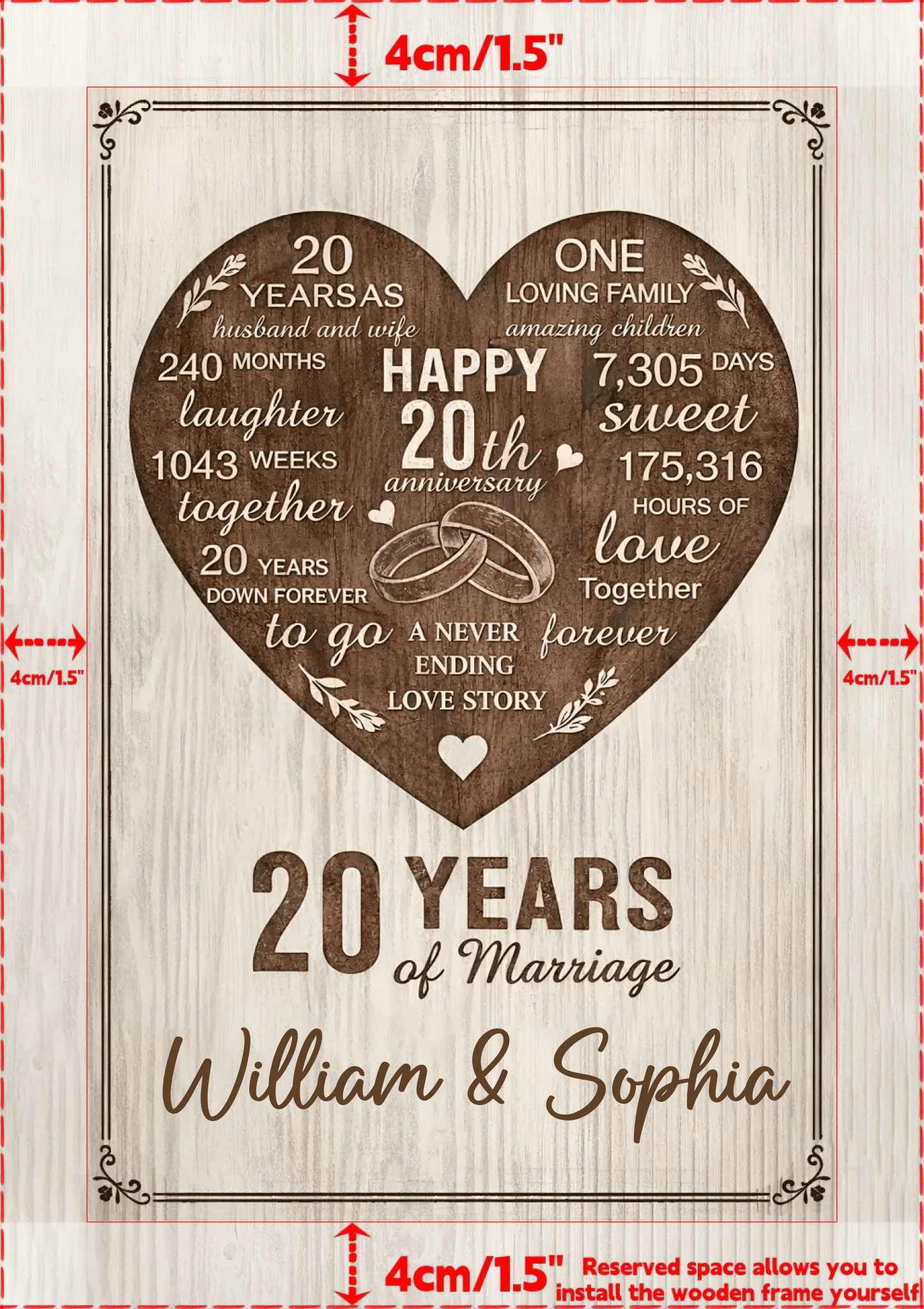Personalized 20th Anniversary Wooden Wall Art Custom Couple Name Canvas - 20 Years of Marriage Gift for Husband Wife 118474 - DiyGiftly