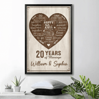 Personalized 20th Anniversary Wooden Wall Art Custom Couple Name Canvas - 20 Years of Marriage Gift for Husband Wife 118474 - DiyGiftly