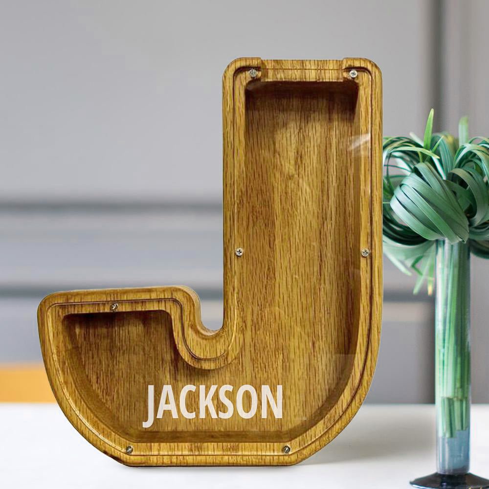 Personalized 26 Letters Piggy Bank Custom Name Wooden Money Box - Tung Wood - DiyGiftly