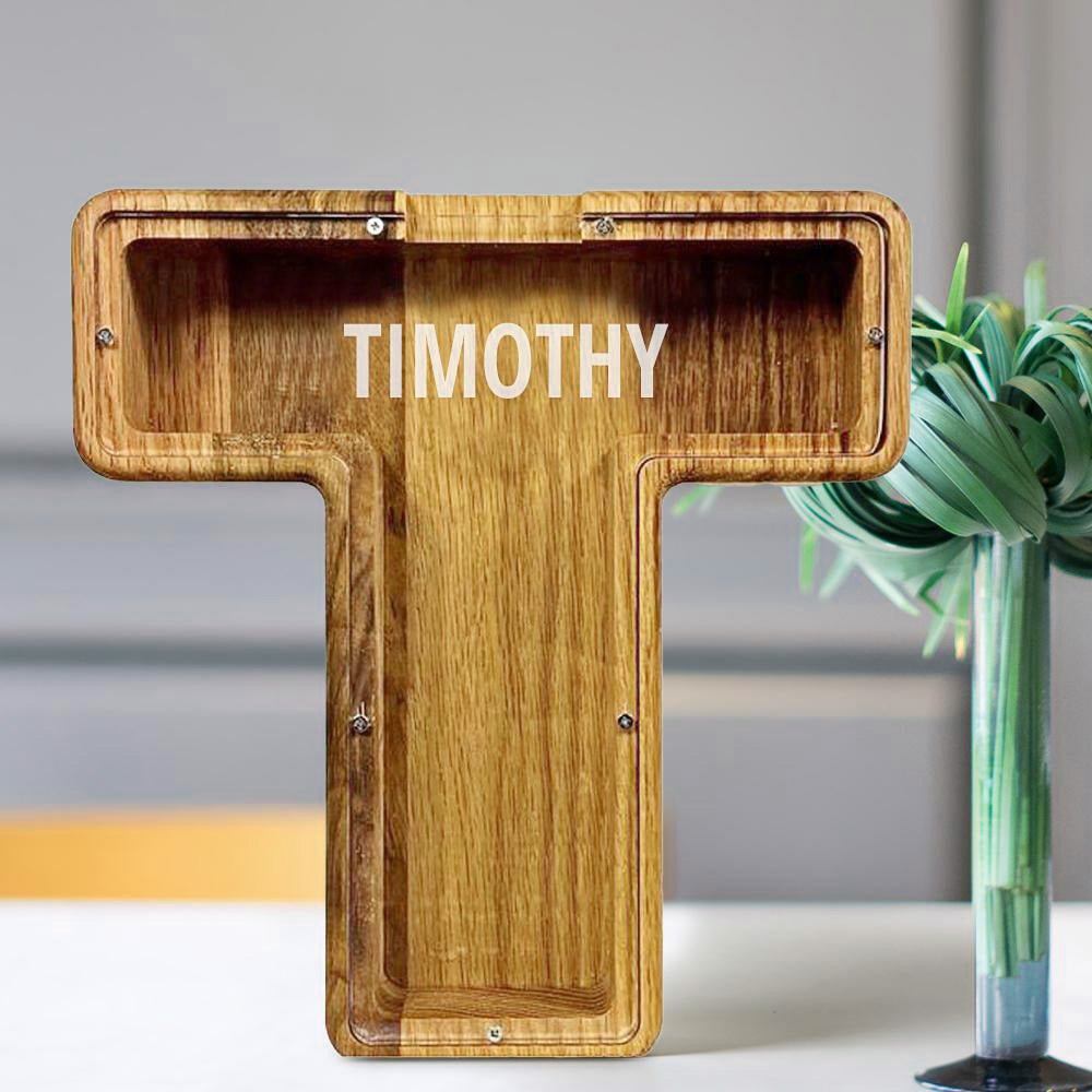 Personalized 26 Letters Piggy Bank Custom Name Wooden Money Box - Tung Wood - DiyGiftly