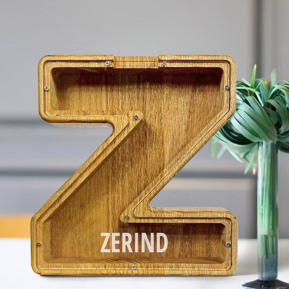 Personalized 26 Letters Piggy Bank Custom Name Wooden Money Box - Tung Wood - DiyGiftly