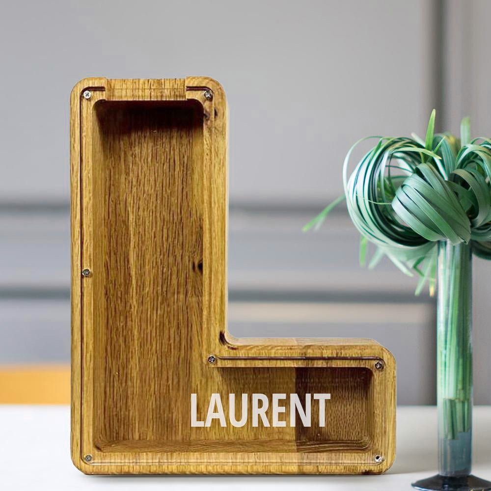 Personalized 26 Letters Piggy Bank Custom Name Wooden Money Box - Tung Wood - DiyGiftly