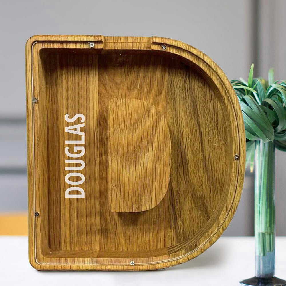 Personalized 26 Letters Piggy Bank Custom Name Wooden Money Box - Tung Wood - DiyGiftly