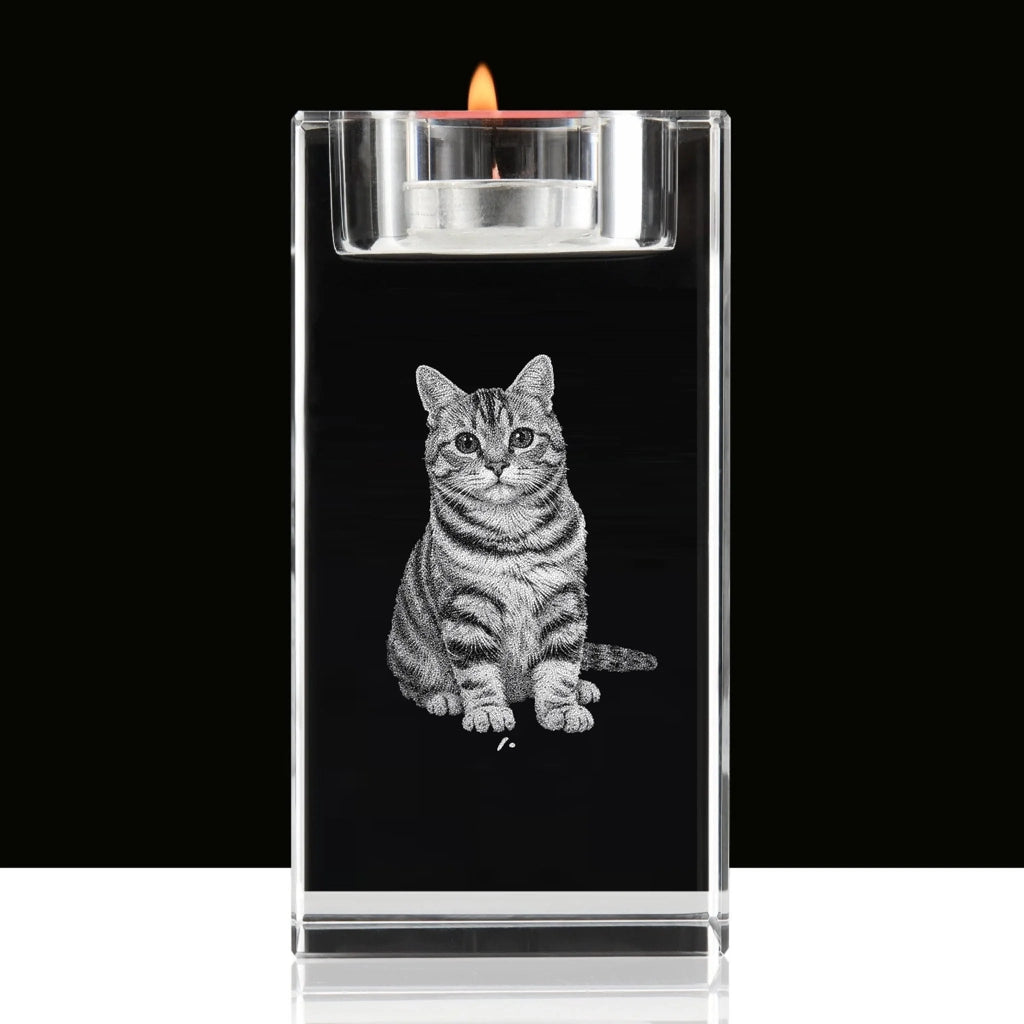3D Crystal Candle Holder Loss of Cat Gift for Elegant Memorial Display Inner Laser Engraving