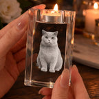 Crystal 3D Crystal Candle Holder Personalized Cat Photo Inner Laser Engraving