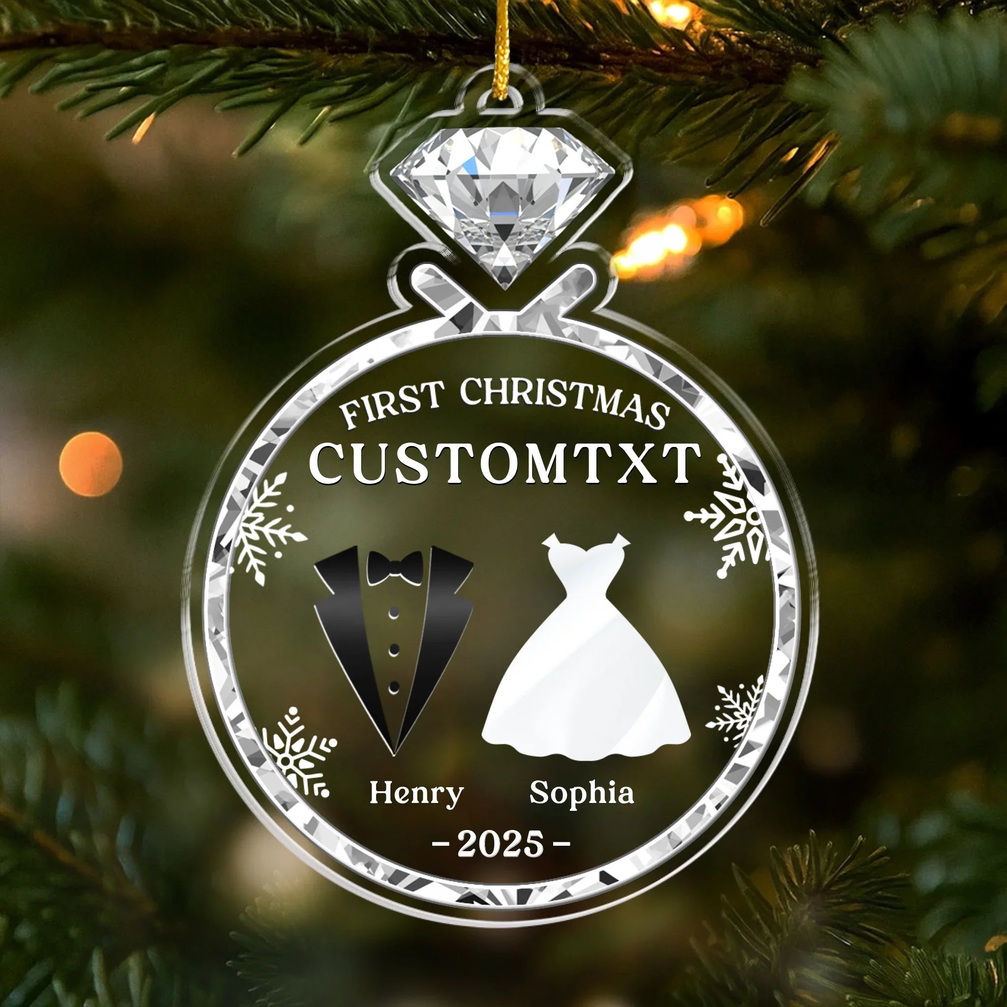 Personalized Acrylic Ornament - Custom Anniversary, Christmas, and Wedding Gifts for Husband and Wife, Him and Her - Newlywed Christmas Vibes, Personalized with Names, Special Dates, and Heartfelt Message for a Memorable Holiday 19762176 - DiyGiftly