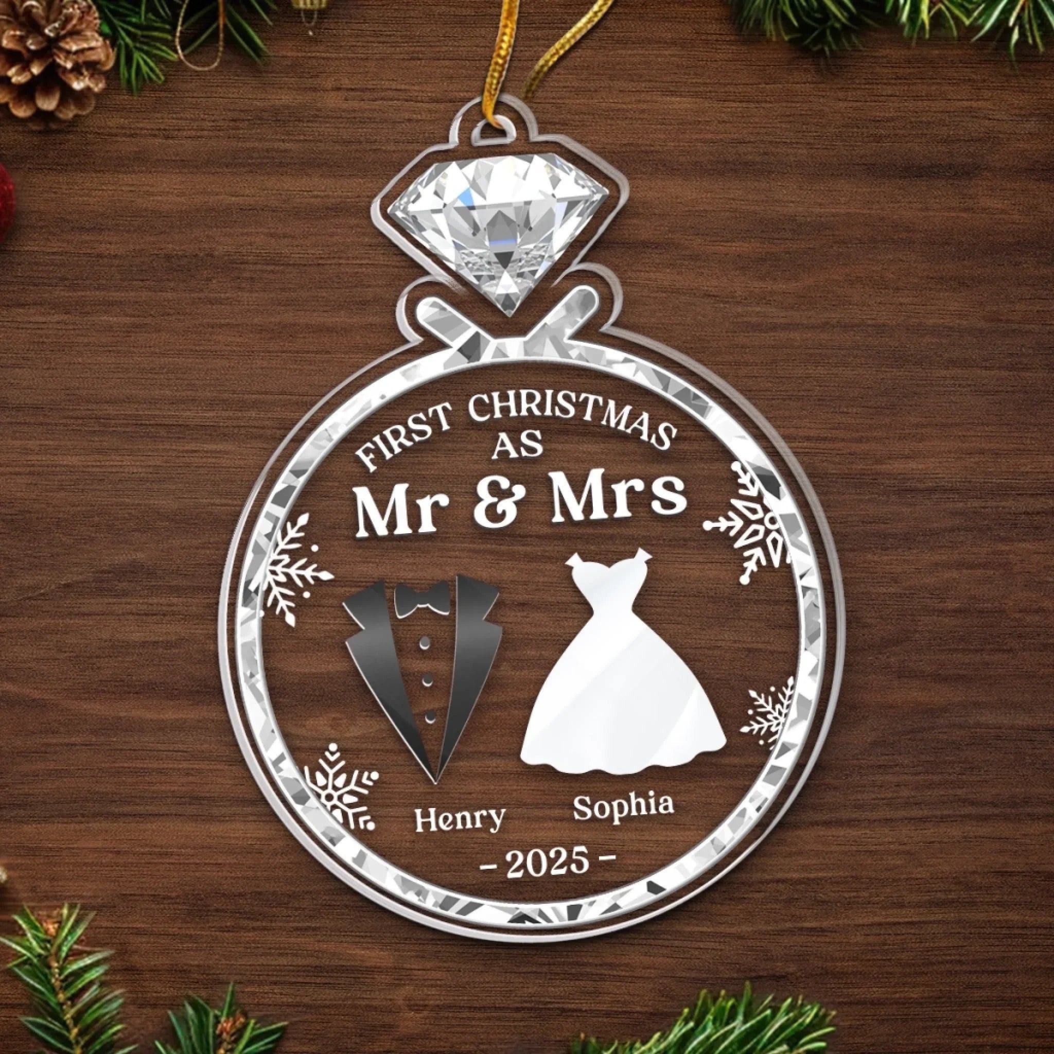 Personalized Acrylic Ornament - Custom Anniversary, Christmas, and Wedding Gifts for Husband and Wife, Him and Her - Newlywed Christmas Vibes, Personalized with Names, Special Dates, and Heartfelt Message for a Memorable Holiday 19762176 - DiyGiftly