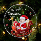 Personalized Baby 1st Christmas Custom Photo Adorable Little Santa Acrylic Circle Ornament 692123 - DiyGiftly
