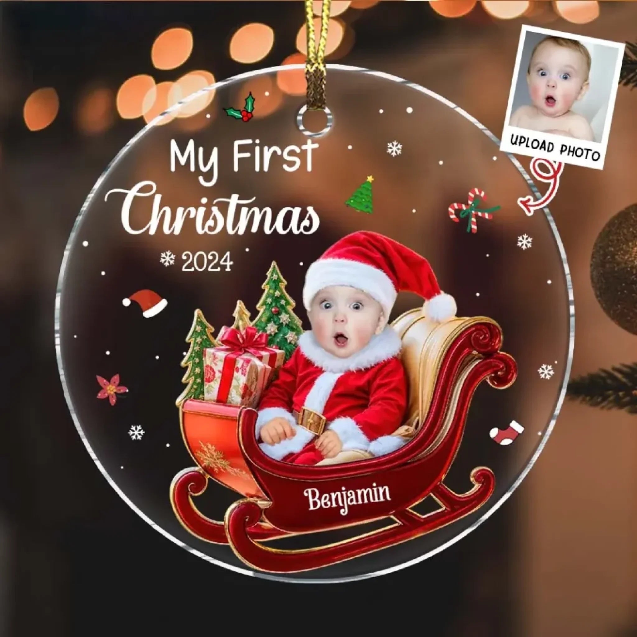 Personalized Baby 1st Christmas Custom Photo Adorable Little Santa Acrylic Circle Ornament 692123 - DiyGiftly