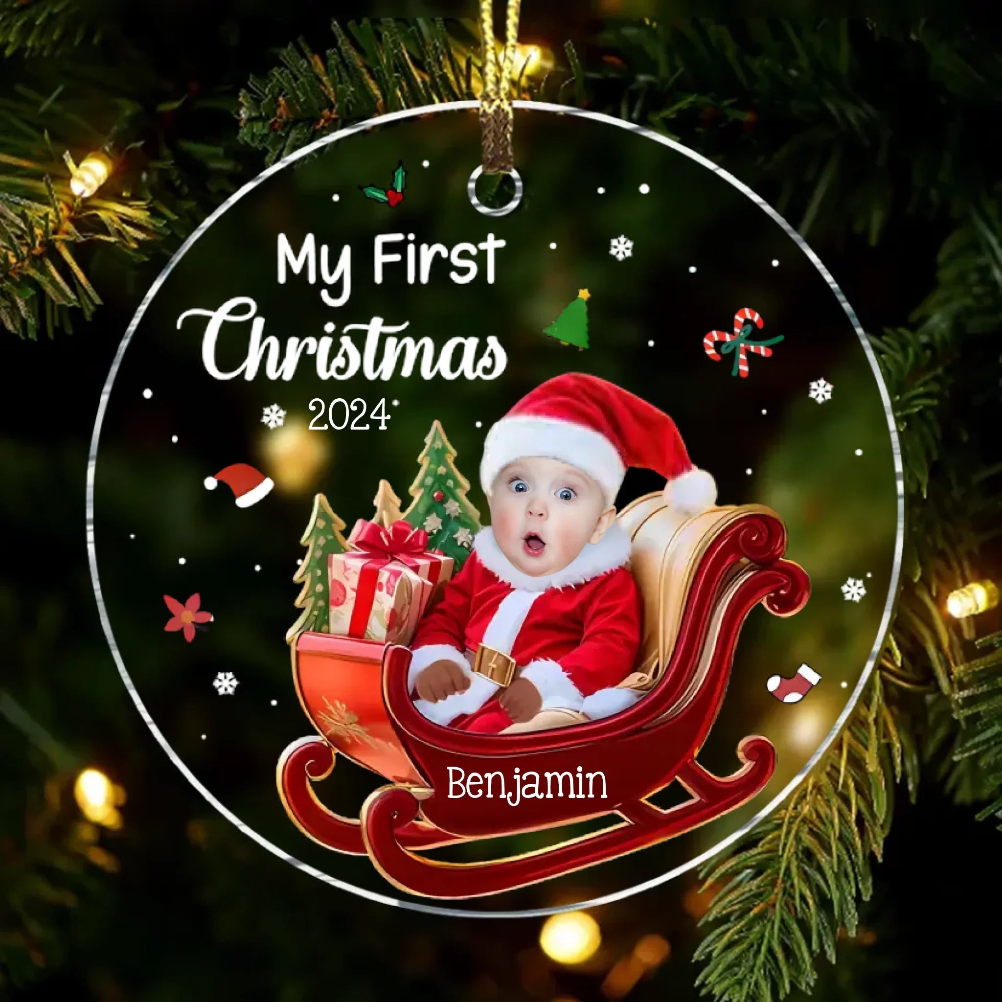 Personalized Baby 1st Christmas Custom Photo Adorable Little Santa Acrylic Circle Ornament 692123 - DiyGiftly