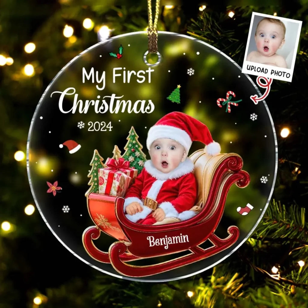 Personalized Baby 1st Christmas Custom Photo Adorable Little Santa Acrylic Circle Ornament 692123 - DiyGiftly