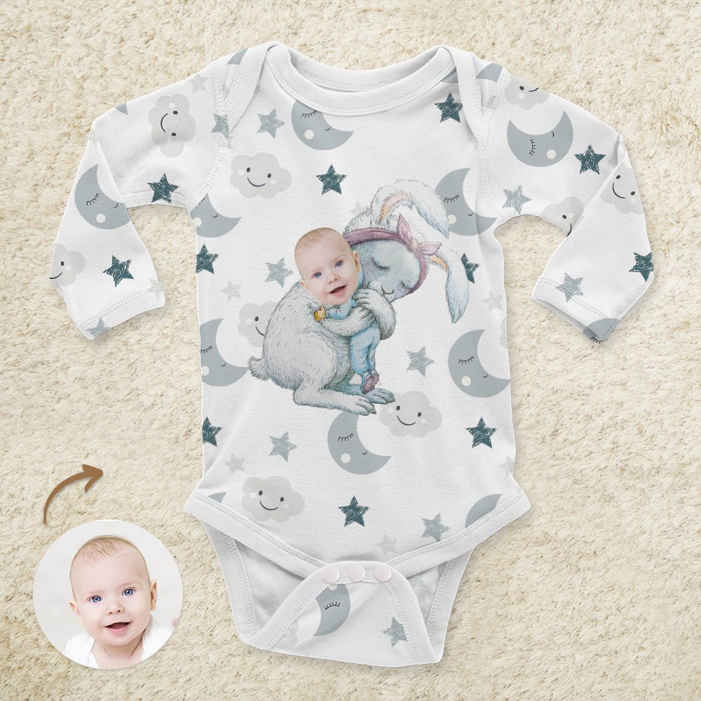 Personalized Baby Face Bunny Cotton Onesie – Custom Infant Easter Gift - DiyGiftly