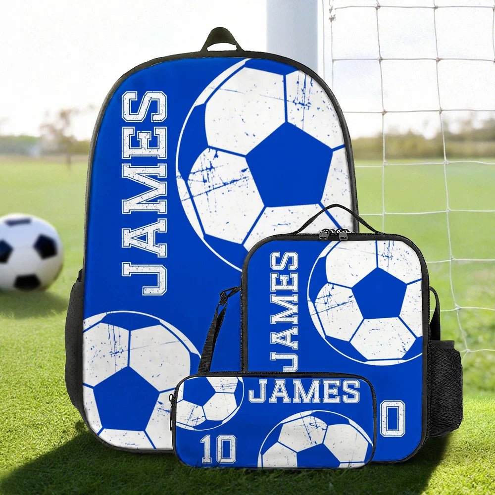 Personalized Ball Sports Backpack Lunch Bag Pencil Case Set with Name and Number Team Training Back to School Gift for Kids Students 46057984 - DiyGiftly