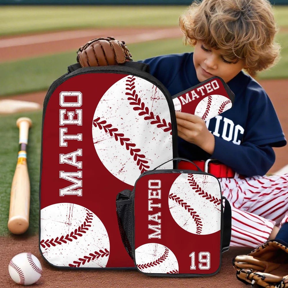 Personalized Ball Sports Backpack Lunch Bag Pencil Case Set with Name and Number Team Training Back to School Gift for Kids Students 46057984 - DiyGiftly