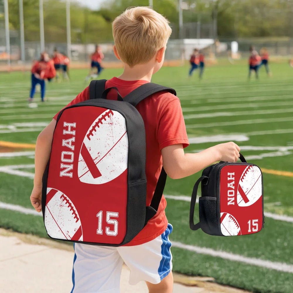 Personalized Ball Sports Backpack Lunch Bag Pencil Case Set with Name and Number Team Training Back to School Gift for Kids Students 46057984 - DiyGiftly