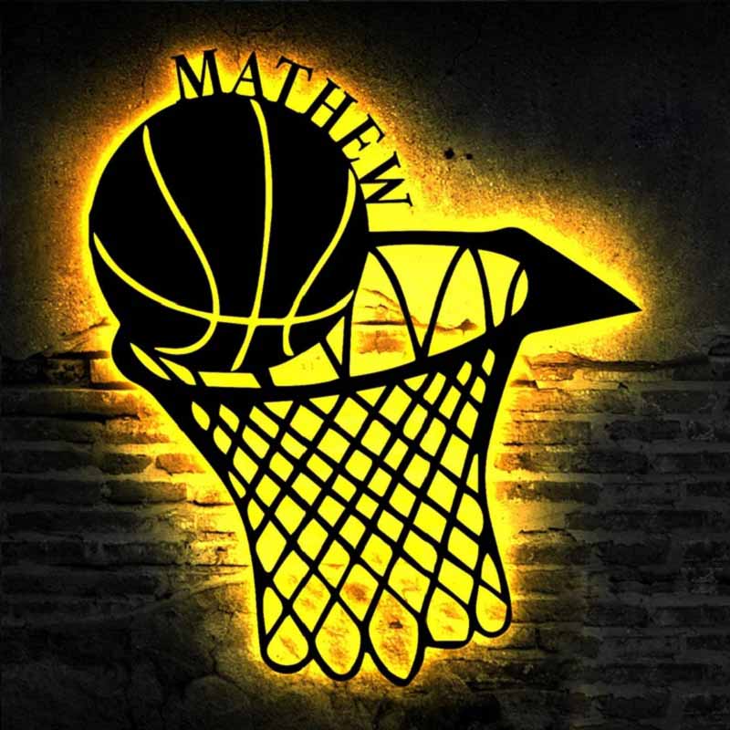 Personalized Basketball Metal Wall Light – Custom Name Sign for Sports Room, Gym, or Kid’s Bedroom 600704 - DiyGiftly