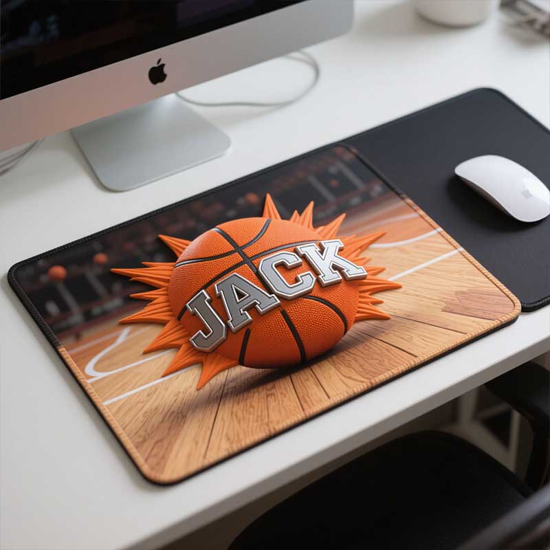 Personalized Basketball - Themed Mouse Pad with Custom Name – Unique Office Desk Accessory and Custom Gift for Basketball Players, Coaches, Students, and Sports Fans 06721536 - DiyGiftly