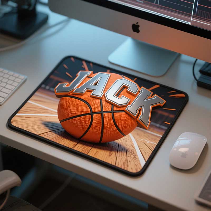 Personalized Basketball - Themed Mouse Pad with Custom Name – Unique Office Desk Accessory and Custom Gift for Basketball Players, Coaches, Students, and Sports Fans 06721536 - DiyGiftly