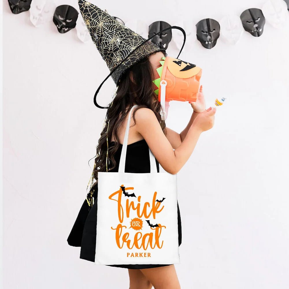 Personalized Bat Candy Star Trick or Treat Reusable Canvas Bag with Name Halloween Activity Gift for Kids 47694336 - DiyGiftly