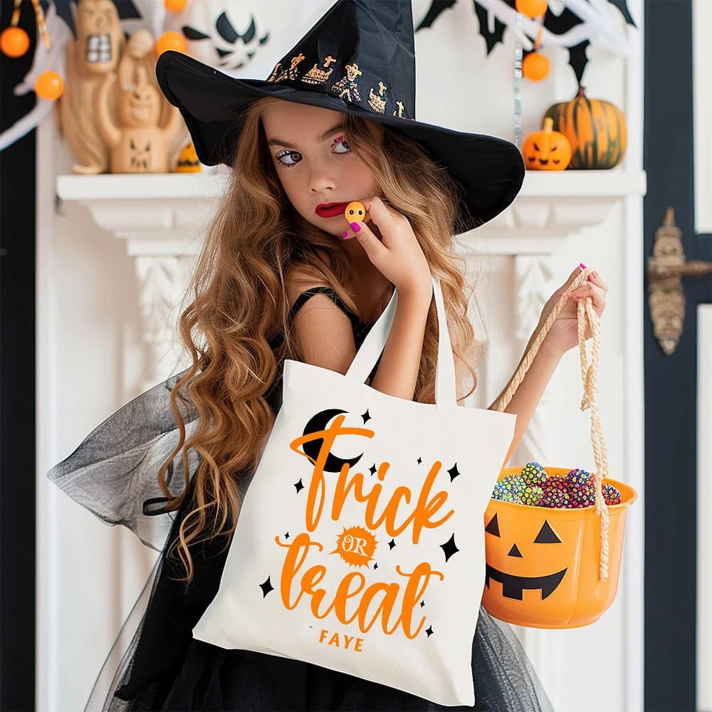 Personalized Bat Candy Star Trick or Treat Reusable Canvas Bag with Name Halloween Activity Gift for Kids 47694336 - DiyGiftly