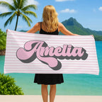 Personalized Beach Towel, Striped Custom Retro Beach Towel, Family Vacation, Birthday Girls Trip Gift, Bridesmaid Towel, Kids Beach Towel 88809216 - DiyGiftly