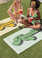 Personalized Beach Towel, Striped Custom Retro Beach Towel, Family Vacation, Birthday Girls Trip Gift, Bridesmaid Towel, Kids Beach Towel 88809216 - DiyGiftly