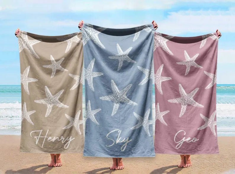 personalized beach towel with star fish pattern custom name - soft bath & pool towel gift for birthday, vacation, outdoor use 26462720 - DiyGiftly