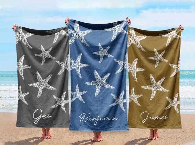 personalized beach towel with star fish pattern custom name - soft bath & pool towel gift for birthday, vacation, outdoor use 26462720 - DiyGiftly