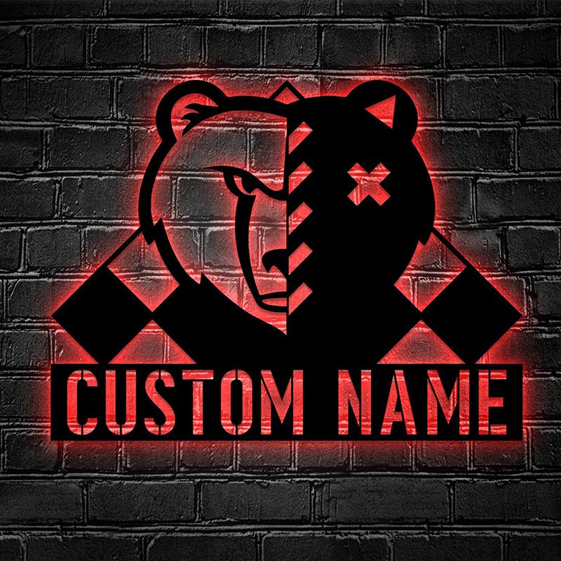 Personalized Bear Metal Wall Art LED Light Custom Wildlife Cabin Decoration Gift for Nature Lovers 42359808 - DiyGiftly