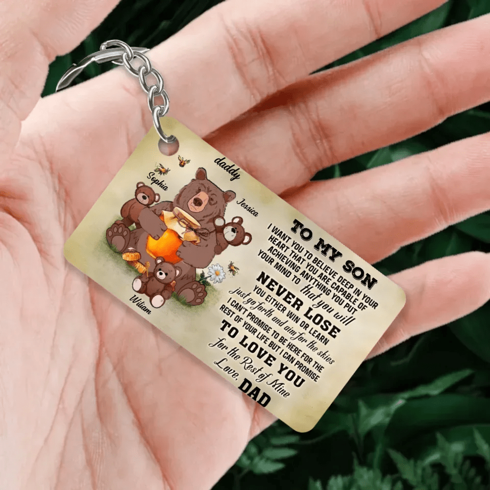 Personalized Bear Papa Dad And Child Never Lose Custom Keychain 734643 - DiyGiftly
