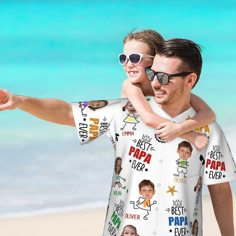 Personalized Best Papa Ever Hawaiian Shirt with Funny Face Photo & Colorful Names | Custom 100% Cotton Summer Birthday Gift for Dad Grandpa 40042240 - DiyGiftly