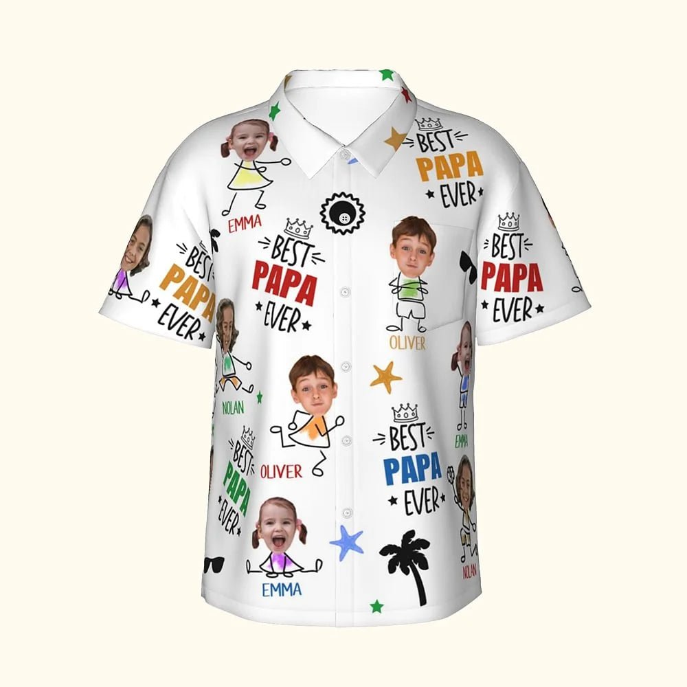 Personalized Best Papa Ever Hawaiian Shirt with Funny Face Photo & Colorful Names | Custom 100% Cotton Summer Birthday Gift for Dad Grandpa 40042240 - DiyGiftly