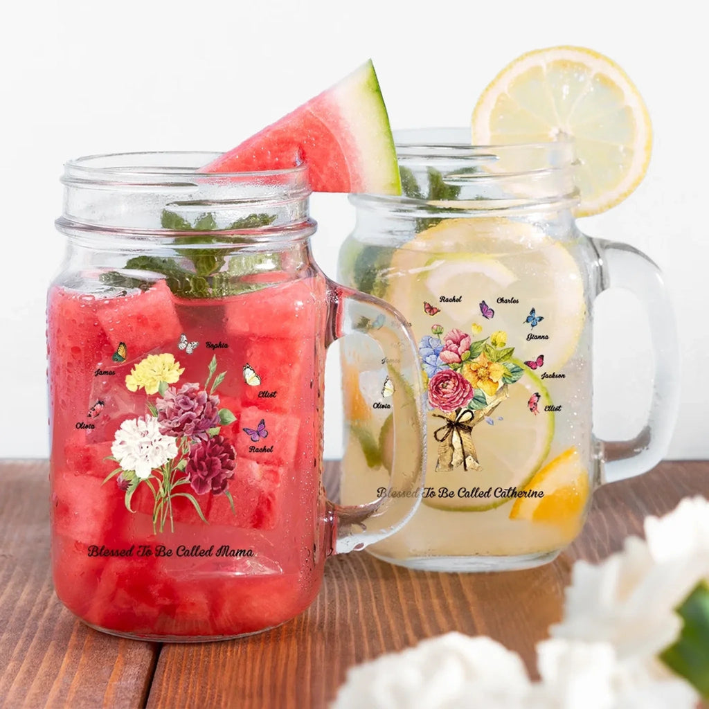 Personalized Birth Butterfly Carnation Bouquet Mason Jar with Handle Lid and Straw Mother's Day Birthday Gift for Mom Grandma 1029545 - DiyGiftly