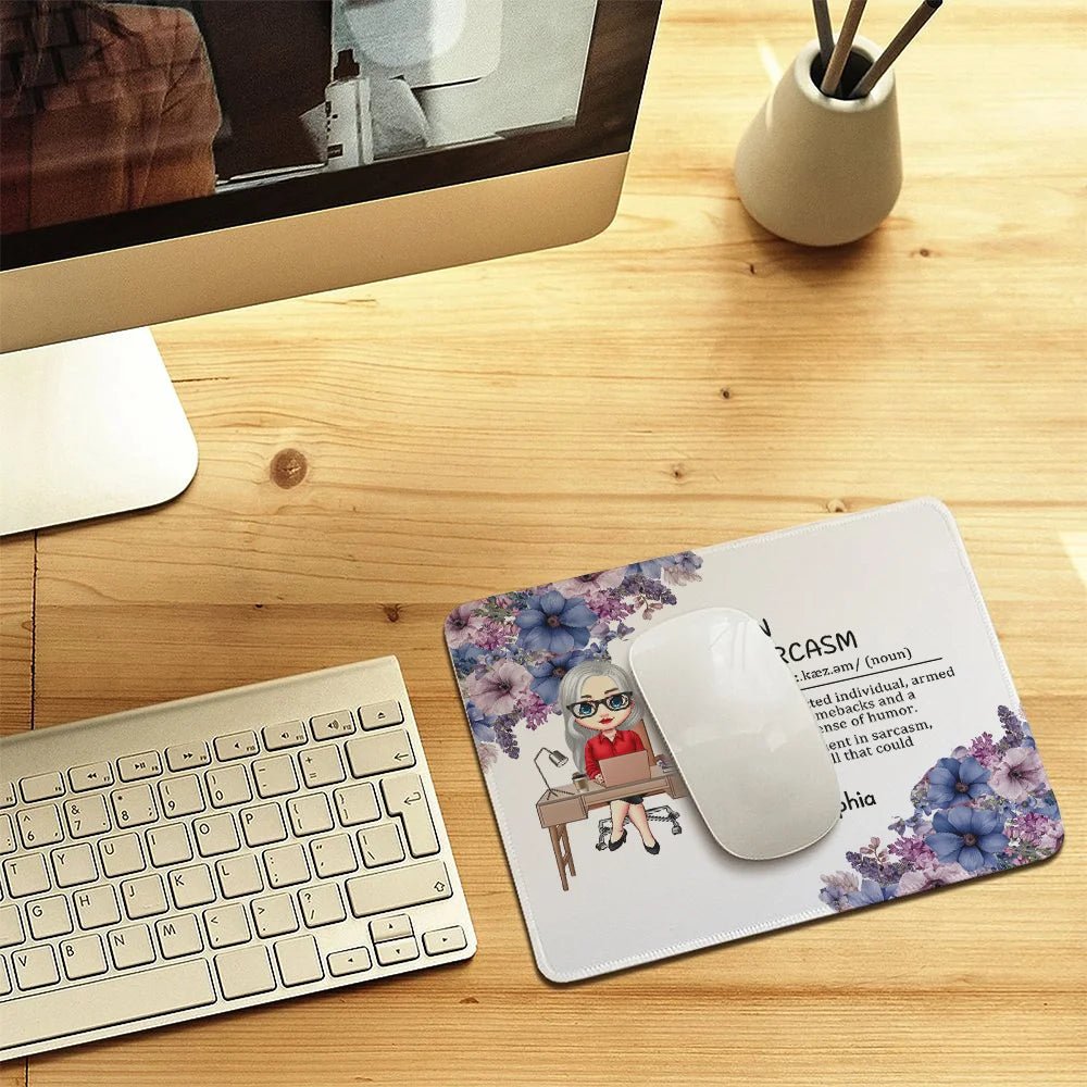 Personalized Birth Flower Cartoon Business Character Mouse Pad with Text and Name Computer Accessory Work Birthday Gift for Colleagues Leaders 37026816 - DiyGiftly