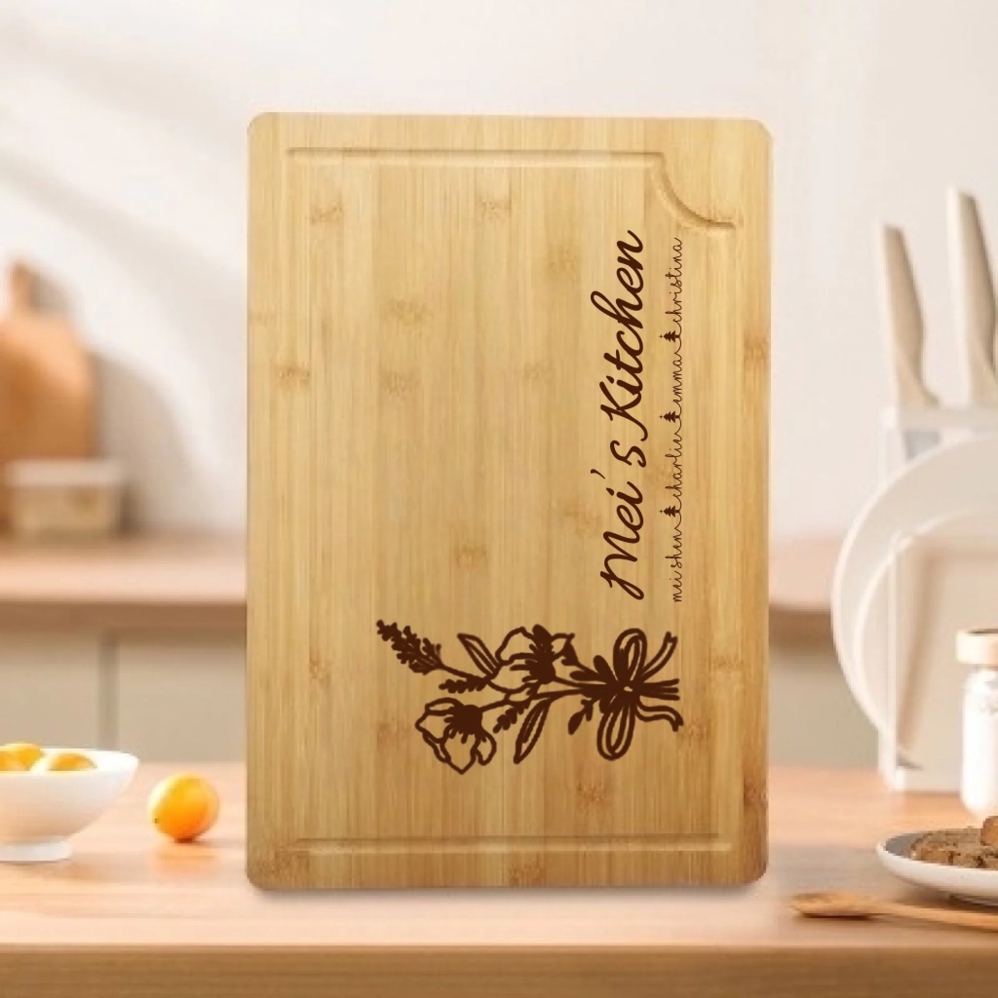 Personalized Birth Flower Ebony Cutting Board for Mother – Custom Engraved Kitchen Board with Name & Month Flower – Unique Birthday, Mother’s Day, or Christmas Gift for Mom, Wife, or Grandma - DiyGiftly