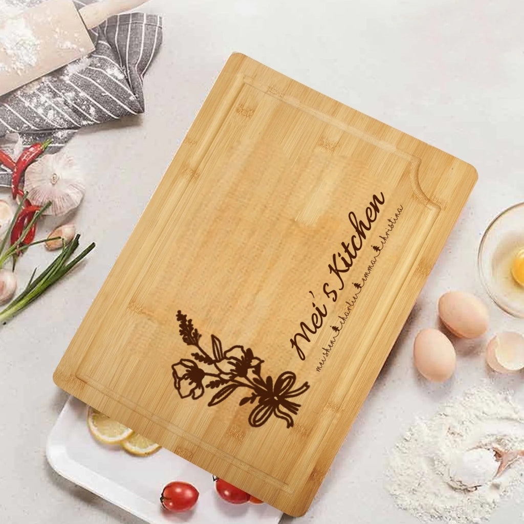 Personalized Birth Flower Ebony Cutting Board for Mother – Custom Engraved Kitchen Board with Name & Month Flower – Unique Birthday, Mother’s Day, or Christmas Gift for Mom, Wife, or Grandma - DiyGiftly