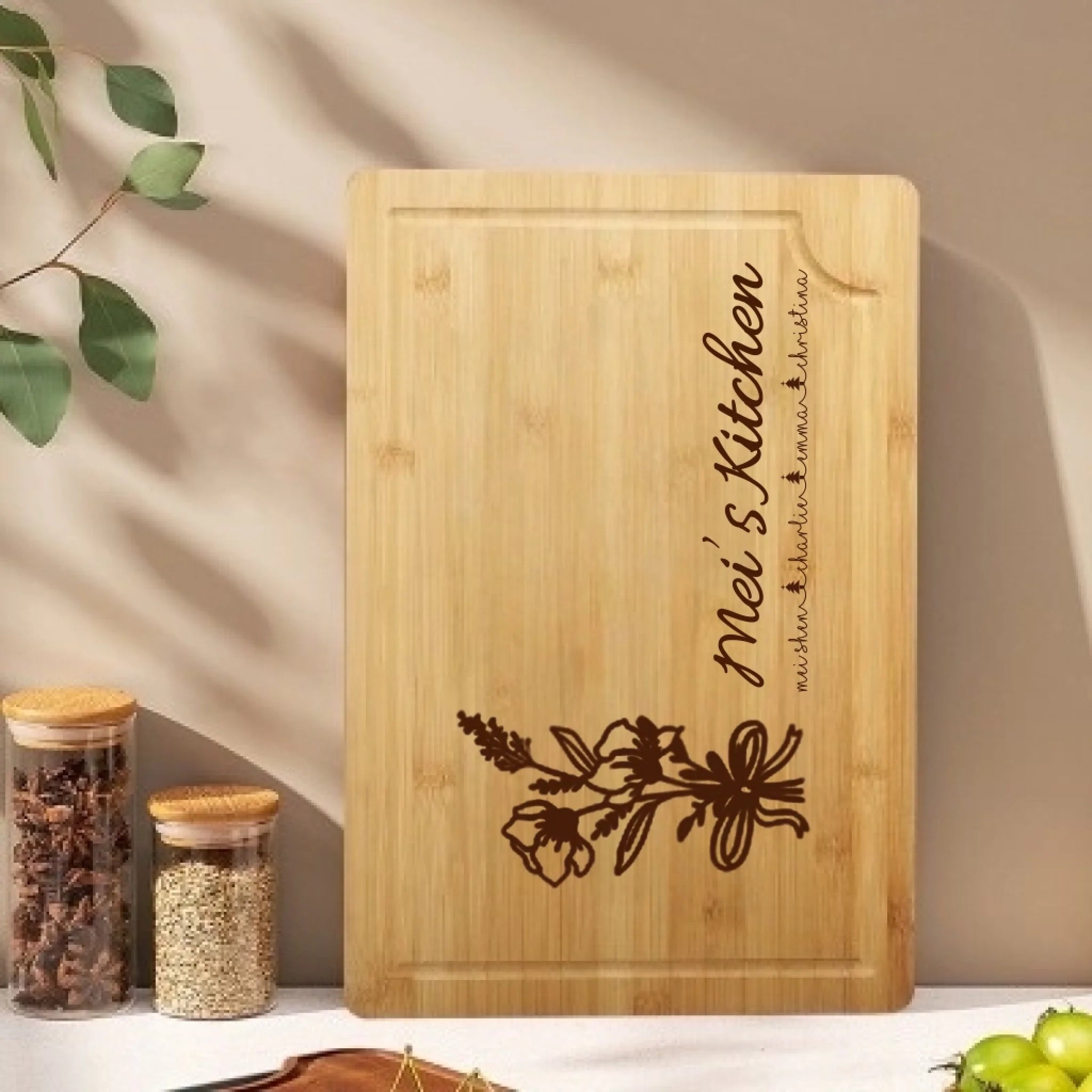 Personalized Birth Flower Ebony Cutting Board for Mother – Custom Engraved Kitchen Board with Name & Month Flower – Unique Birthday, Mother’s Day, or Christmas Gift for Mom, Wife, or Grandma - DiyGiftly