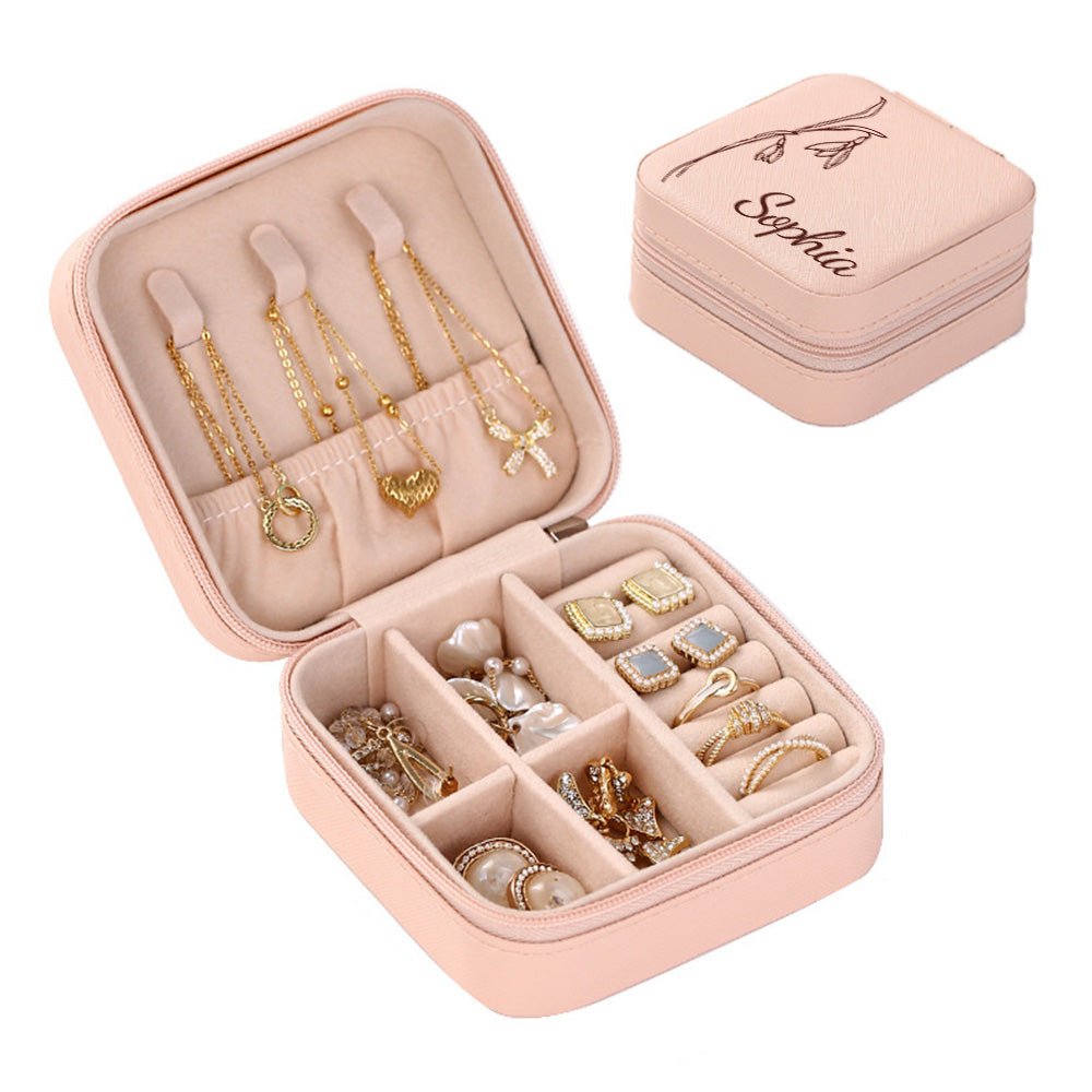 Personalized Birth Flower Jewelry Box Custom Jewelry Organizer Storage Gift for Her - DiyGiftly