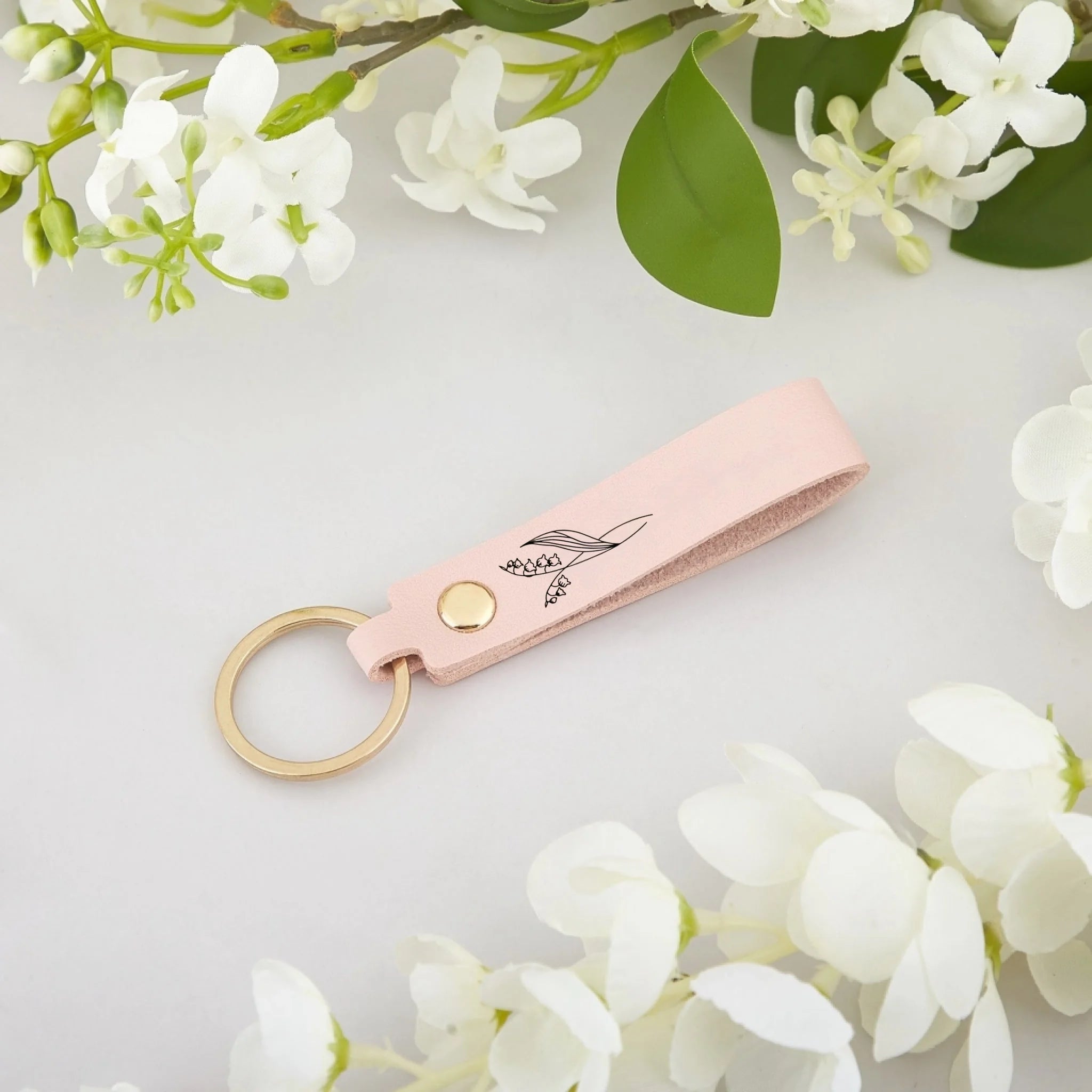 Personalized Birth Flower PU Leather Keychain with Engraved Name – Custom Floral Key Ring, Wedding Party Favor, Birthday Gift for Her, Bridesmaid, Wife, Girlfriend, Mom 1082236 - DiyGiftly